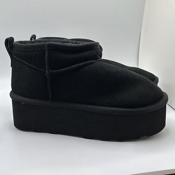 CUSHIONAIRE Women's Genuine Suede Cozy Mule Platform +Memory Foam 5 BLACK - Picture 1 of 7